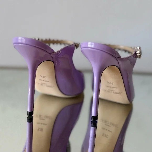 New JIMMY CHOO Bing 100 Lilac crystal-embellished patent-leather mules $1,095 - Picture 11 of 16
